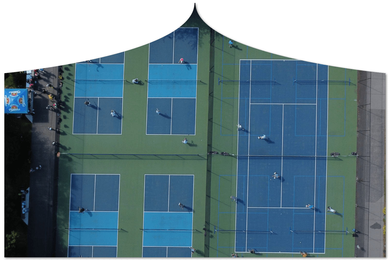 Oceanside Pickleball players playing on the courts overhead view