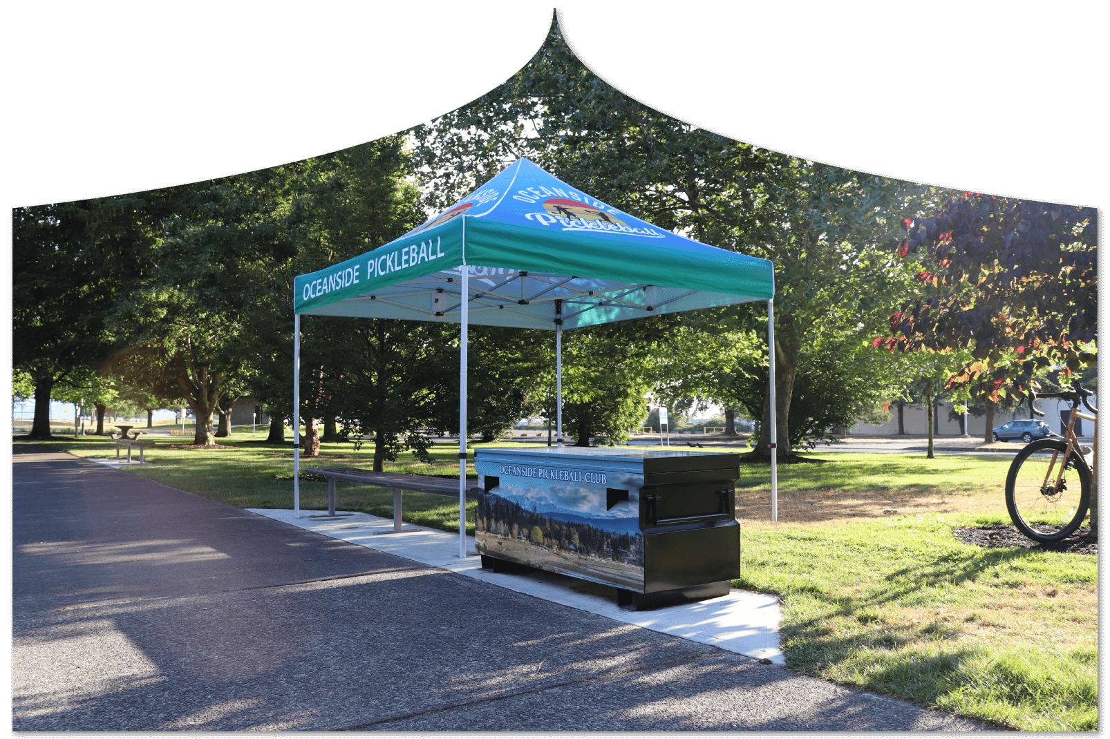 Oceanside Pickleball tent and counter outside