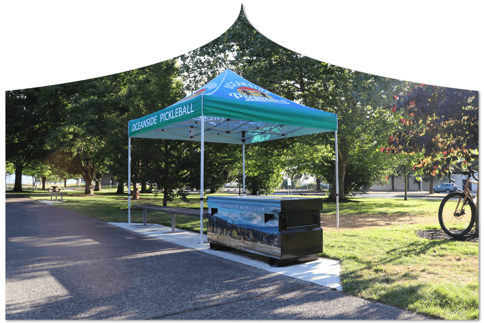 Oceanside Pickleball tent and counter outside